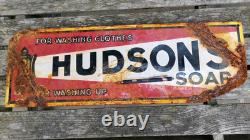 Panneau émaillé vintage Hudson Soap pour laver les vêtements - Cave à hommes - Garage rétro