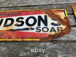 Panneau émaillé vintage Hudson Soap pour laver les vêtements - Cave à hommes - Garage rétro