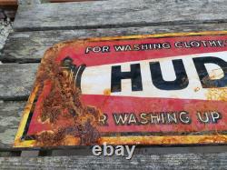 Panneau émaillé vintage Hudson Soap pour laver les vêtements - Cave à hommes - Garage rétro