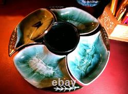 Plat de service apéritif en céramique Vintage Blue Mountain Lazy Suzan 1970