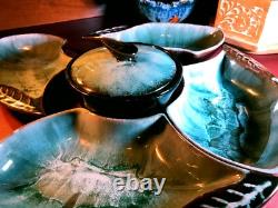 Plat de service apéritif en céramique Vintage Blue Mountain Lazy Suzan 1970