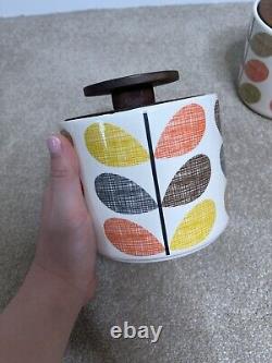 Pot de rangement Orla Kiely Multi Stem x 4, pot en céramique avec couvercle en bois, design rétro