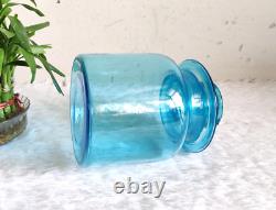 Pot en verre bleu vintage des années 1930 avec couvercle unique, décoration de cuisine rétro GS83
