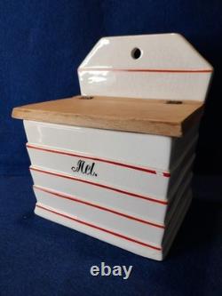 Pots de stockage en céramique vintage norvégienne, plat et boîte à sel peints à la main