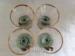 RARES 4 Verres à Martini en Sherry avec Coq Chantant, Tiges Vertes, Faits Main