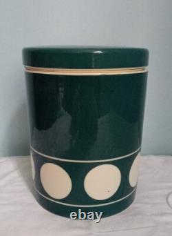 RÉCIPIENT DE RANGEMENT CORNISHWARE JERSEY DE COULEUR TEAL TG DES ANNÉES 1960 RARE VINTAGE AVEC CERCLES BLANCS