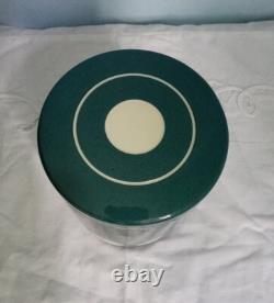 RÉCIPIENT DE RANGEMENT CORNISHWARE JERSEY DE COULEUR TEAL TG DES ANNÉES 1960 RARE VINTAGE AVEC CERCLES BLANCS