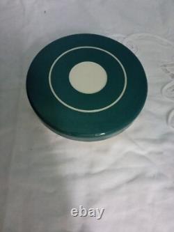 RÉCIPIENT DE RANGEMENT CORNISHWARE JERSEY DE COULEUR TEAL TG DES ANNÉES 1960 RARE VINTAGE AVEC CERCLES BLANCS