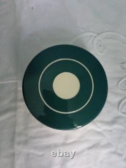 RÉCIPIENT DE RANGEMENT CORNISHWARE JERSEY DE COULEUR TEAL TG DES ANNÉES 1960 RARE VINTAGE AVEC CERCLES BLANCS