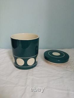 RÉCIPIENT DE RANGEMENT CORNISHWARE JERSEY DE COULEUR TEAL TG DES ANNÉES 1960 RARE VINTAGE AVEC CERCLES BLANCS