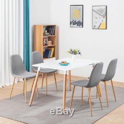 Rectangle Table À Manger Et 4x Linen Tissu Sieges Jambes Métal Bois Living Room