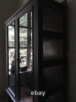 Reserved Vintage Black Painted Display China Bookcase Glazed Drinks Armoire