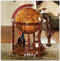 Retro Globe Vin, Bouteille Roues Cabinet, Boissons Bois Vintage Trolley Mini Bar Uk
