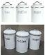 Rétro Tea Coffee Sugar Kitchen Storage Canisters Jars Pots Tin Set Air Tight Lid