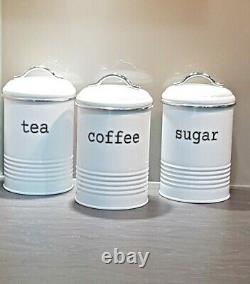 Rétro Tea Coffee Sugar Kitchen Storage Canisters Jars Pots Tin Set Air Tight LID