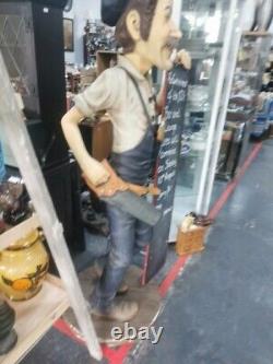 Rétro Vintage Rare Résine Constructeur Pete / Figurine de garçon de café tenant un tableau noir