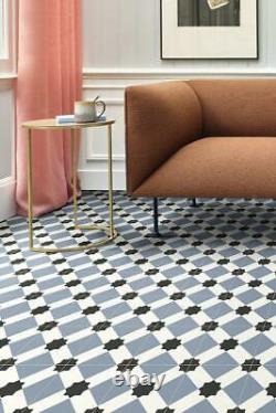 Revêtement de sol en vinyle Leoline Artesia Bleu Vintage Rétro Couloir Cuisine Anti-dérapant NEUF