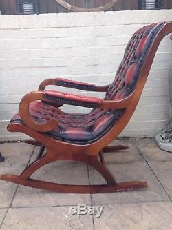 Rocking Chair Vintage Chesterfield En Cuir Rouge En Cuir Oxblood Rouge Lk