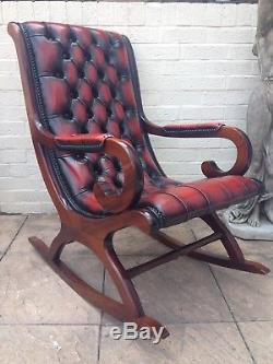 Rocking Chair Vintage Chesterfield En Cuir Rouge En Cuir Oxblood Rouge Lk