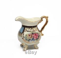 Royaume-uni Porcelaine 10pc Bleu Floral Vintage Tea Cup Set Pour 6, Or 24k