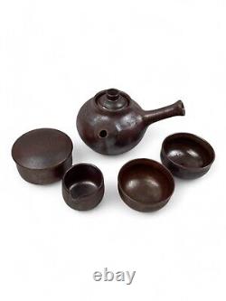 Service à thé en céramique vintage, cruche et bols, fait main, design rétro