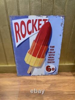 Signe en métal de café de cuisine inspiré des murs de la boutique de glaces rétro vintage en forme de fusée