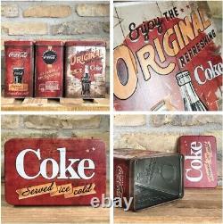 Style rétro vintage Grand boîte à couvercle en étain Profitez de la boîte rouge originale de Coca Cola