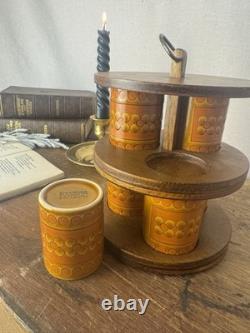 Support carrousel pour pots à épices Hornsea Saffron vintage, ensemble de cuisine rétro des années 1970