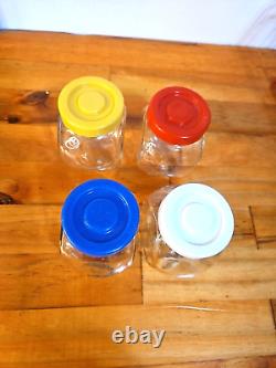 Support d'exposition de cuisine VTG MCM, bocaux en verre, couvercles, bonbons à un sou, étagère à épices RARE