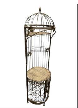 Support de cuisine circulaire vintage en fer forgé, cage bombée - porte-bouteilles, siège, vers 1930