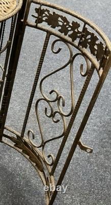 Support de cuisine circulaire vintage en fer forgé, cage bombée - porte-bouteilles, siège, vers 1930