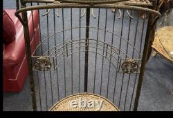 Support de cuisine circulaire vintage en fer forgé, cage bombée - porte-bouteilles, siège, vers 1930