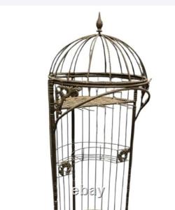 Support de cuisine circulaire vintage en fer forgé, cage bombée - porte-bouteilles, siège, vers 1930