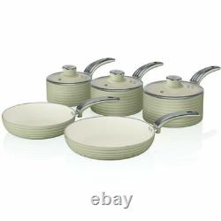 Swan Ensemble de casseroles rétro vintage 5 pièces à induction, ustensiles de cuisine, vert - SWPS5020GN