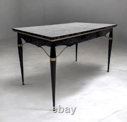 TABLE À MANGER DE CUISINE EXTENSIBLE ITALIENNE EN FORMICA NOIRE ET LAITON RÉTRO VINTAGE DES ANNÉES 1950