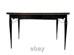 TABLE À MANGER DE CUISINE EXTENSIBLE ITALIENNE EN FORMICA NOIRE ET LAITON RÉTRO VINTAGE DES ANNÉES 1950