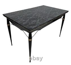 TABLE À MANGER DE CUISINE EXTENSIBLE ITALIENNE EN FORMICA NOIRE ET LAITON RÉTRO VINTAGE DES ANNÉES 1950