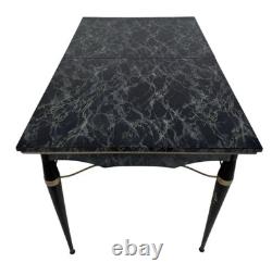 TABLE À MANGER DE CUISINE EXTENSIBLE ITALIENNE EN FORMICA NOIRE ET LAITON RÉTRO VINTAGE DES ANNÉES 1950