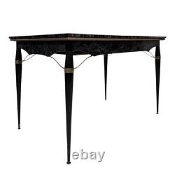 TABLE À MANGER DE CUISINE EXTENSIBLE ITALIENNE EN FORMICA NOIRE ET LAITON RÉTRO VINTAGE DES ANNÉES 1950