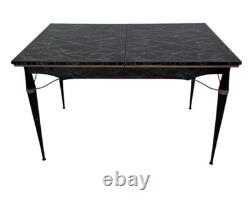TABLE À MANGER DE CUISINE EXTENSIBLE ITALIENNE EN FORMICA NOIRE ET LAITON RÉTRO VINTAGE DES ANNÉES 1950