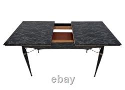 TABLE À MANGER DE CUISINE EXTENSIBLE ITALIENNE EN FORMICA NOIRE ET LAITON RÉTRO VINTAGE DES ANNÉES 1950