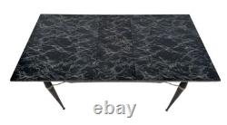 TABLE À MANGER DE CUISINE EXTENSIBLE ITALIENNE EN FORMICA NOIRE ET LAITON RÉTRO VINTAGE DES ANNÉES 1950