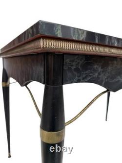 TABLE À MANGER DE CUISINE EXTENSIBLE ITALIENNE EN FORMICA NOIRE ET LAITON RÉTRO VINTAGE DES ANNÉES 1950