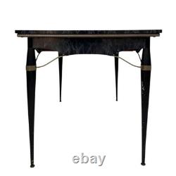 TABLE À MANGER DE CUISINE EXTENSIBLE ITALIENNE EN FORMICA NOIRE ET LAITON RÉTRO VINTAGE DES ANNÉES 1950