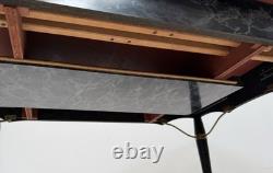 TABLE À MANGER DE CUISINE EXTENSIBLE ITALIENNE EN FORMICA NOIRE ET LAITON RÉTRO VINTAGE DES ANNÉES 1950
