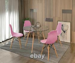 Table À Manger En Verre De 90cm Et 4 Chaises Ensemble Wood Legs Home Kitchen Lounge Seat Rose