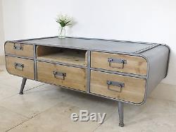 Table Basse Vintage De Style Retro Industriel (tiroirs Des Deux Côtés!)