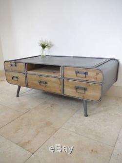 Table Basse Vintage De Style Retro Industriel (tiroirs Des Deux Côtés!)