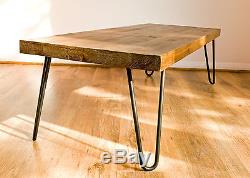 Table Basse Vintage Industrielle En Bois Massif Rustique-black Metal Hairpin Legs, Dark