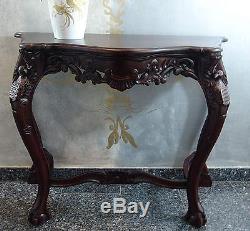 Table Console Table D'appoint Latéral En Bois Acajou Style Baroque Vintage Sculptée Marron